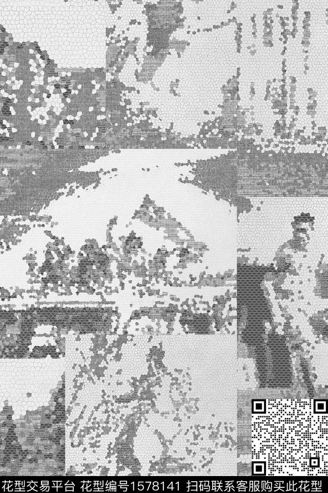 马赛克人物照片数码印花花型下载（图片编号: 1578141） - 瓦栏（Walan）