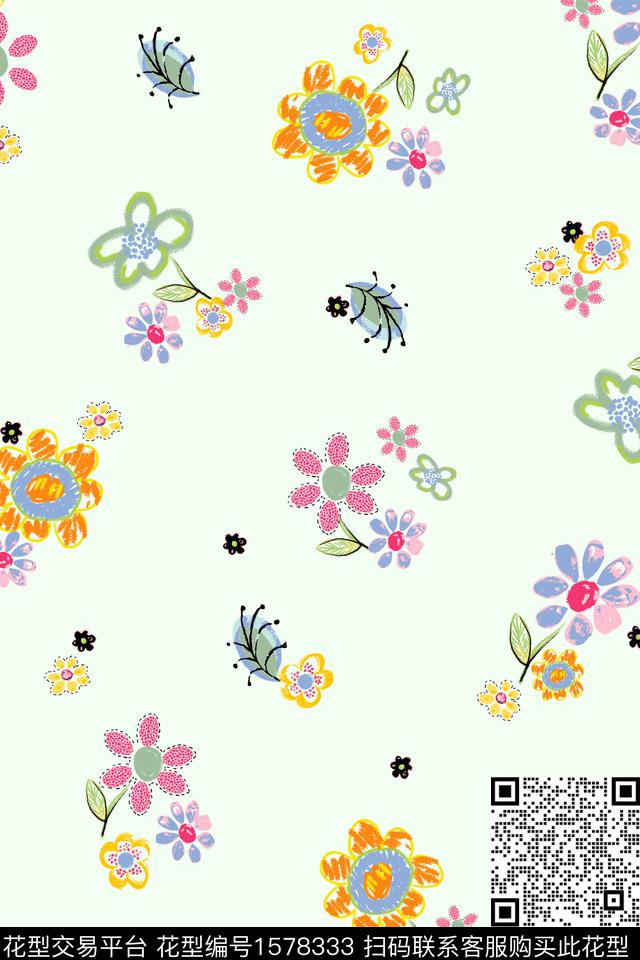 花卉童装手绘传统印花花型下载（图片编号: 1578333） - 瓦栏（Walan）