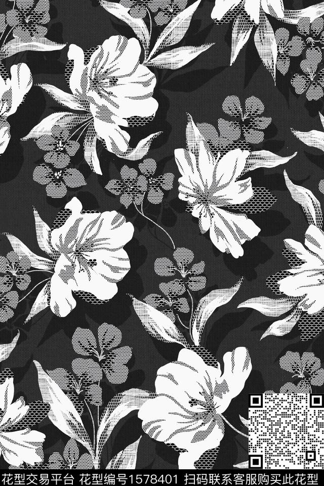 花卉蕾丝波点数码印花花型下载（图片编号: 1578401） - 瓦栏（Walan）