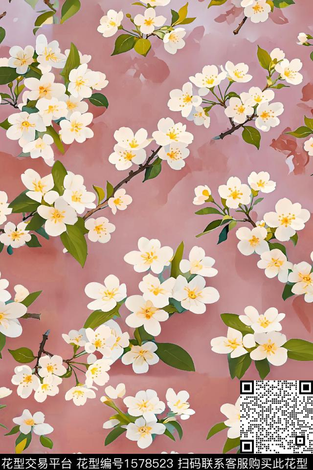 花卉底纹水彩花卉数码印花花型下载（图片编号: 1578523） - 瓦栏（Walan）