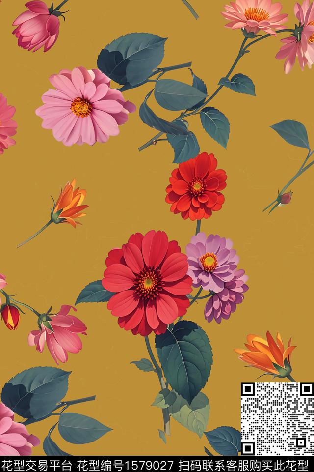 花卉玫瑰花小碎花数码印花花型下载（图片编号: 1579027） - 瓦栏（Walan）