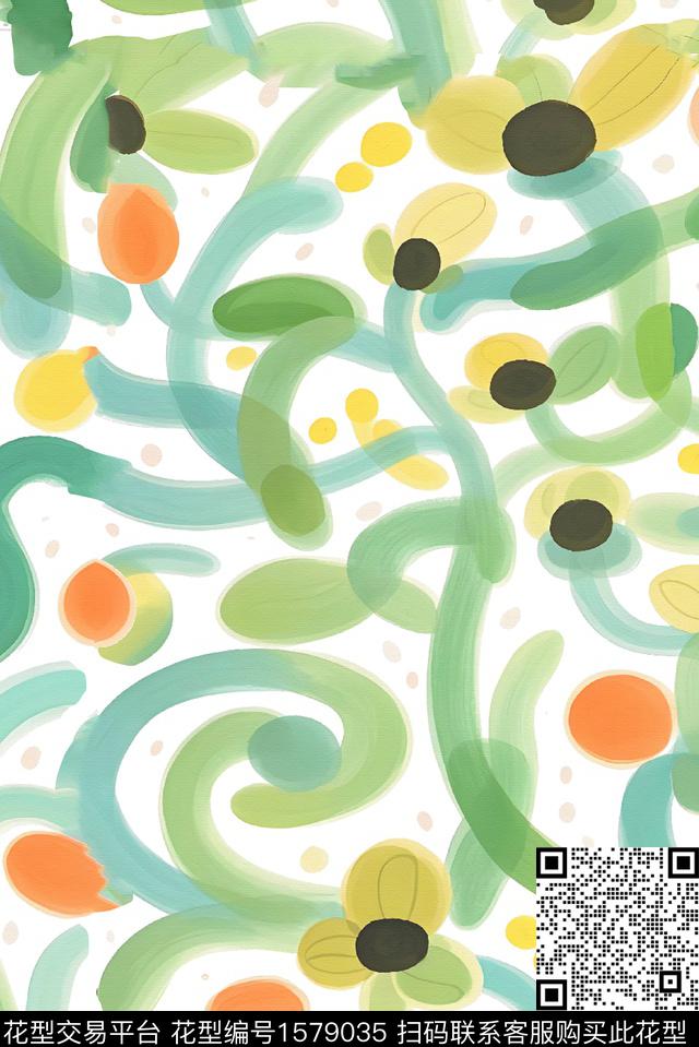 抽象抽象花卉水彩数码印花花型下载（图片编号: 1579035） - 瓦栏（Walan）