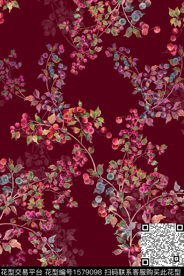 影花植物中老年数码印花花型下载（图片编号: 1579098） - 瓦栏（Walan）