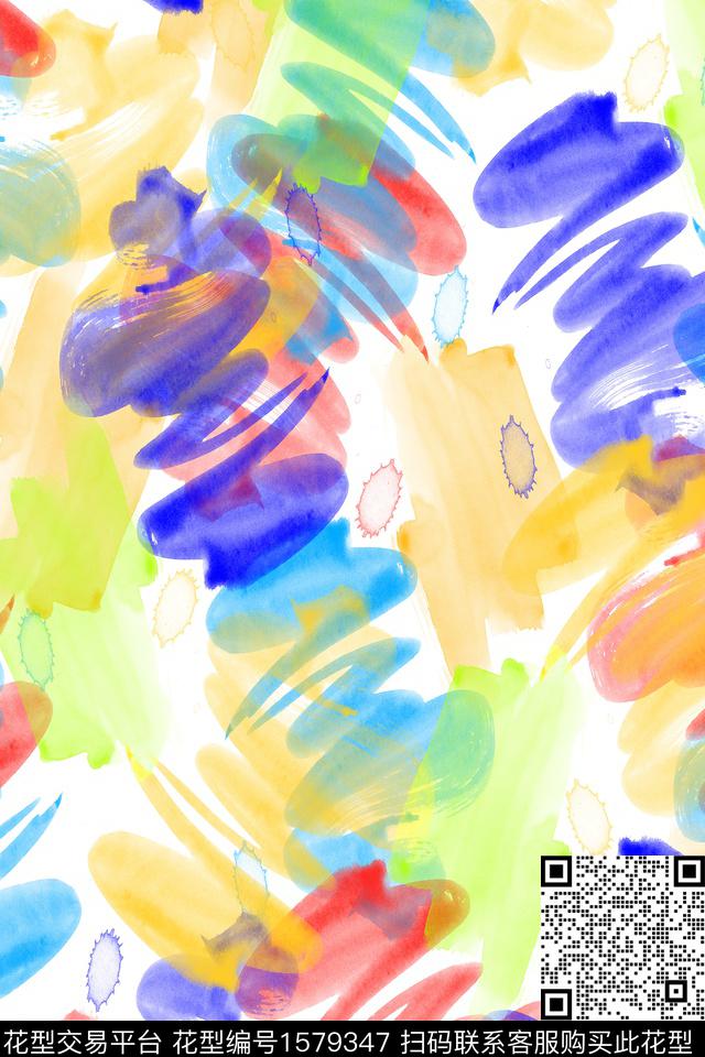 抽象水彩涂鸦数码印花花型下载（图片编号: 1579347） - 瓦栏（Walan）