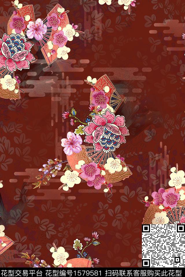 花卉中老年香云纱数码印花花型下载（图片编号: 1579581） - 瓦栏（Walan）