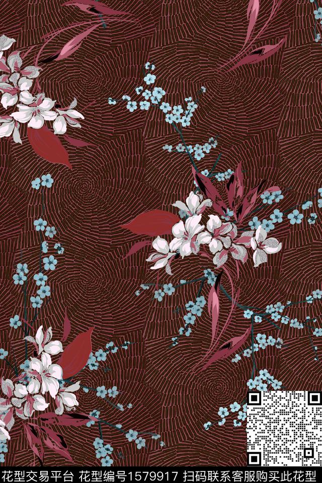 花卉底纹中老年数码印花花型下载（图片编号: 1579917） - 瓦栏（Walan）