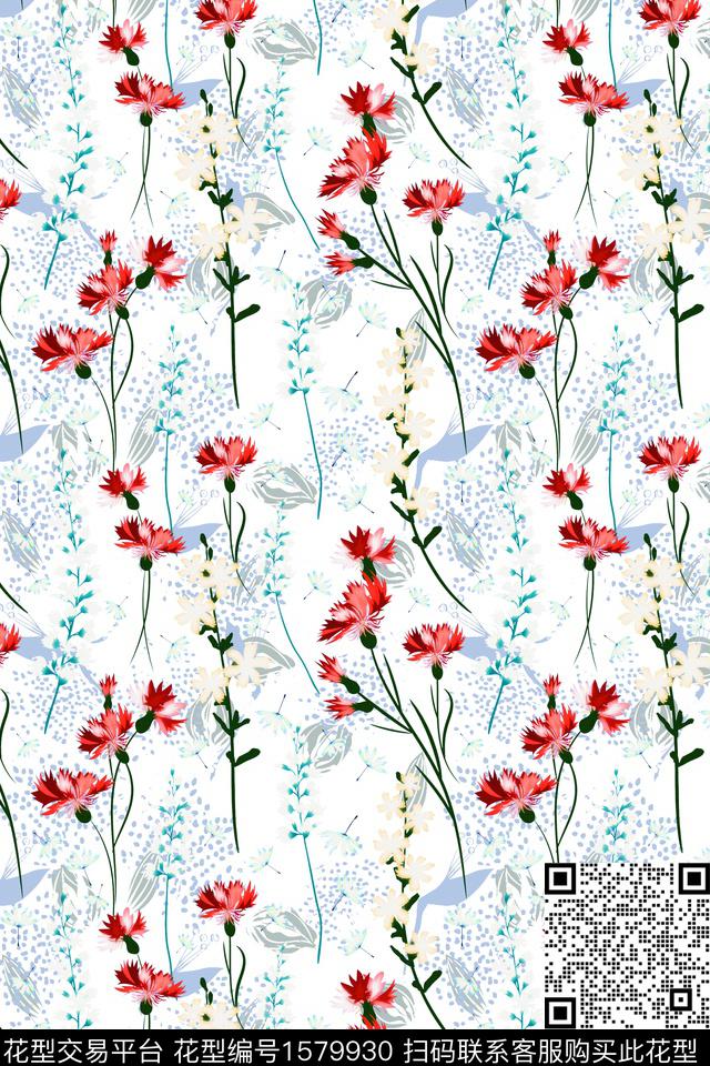 白底花花卉小碎花数码印花花型下载（图片编号: 1579930） - 瓦栏（Walan）
