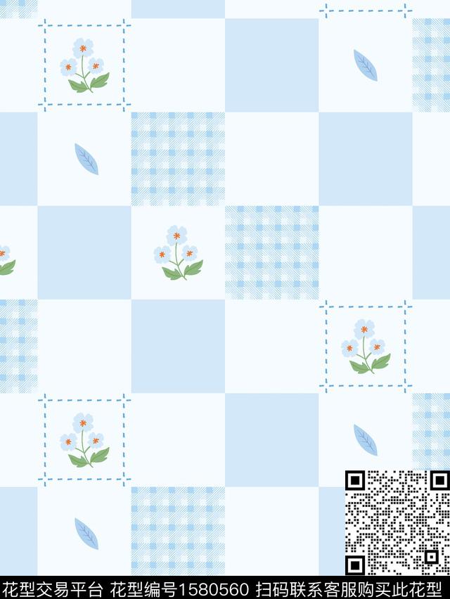 花卉格子几何传统印花花型下载（图片编号: 1580560） - 瓦栏（Walan）