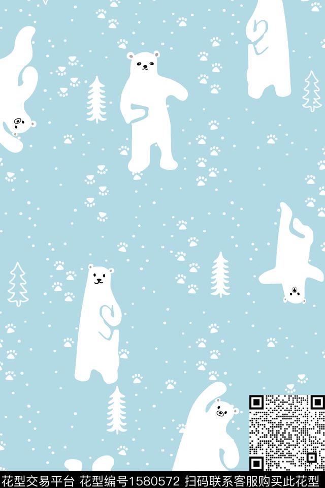 卡通动物熊树枝数码印花花型下载（图片编号: 1580572） - 瓦栏（Walan）