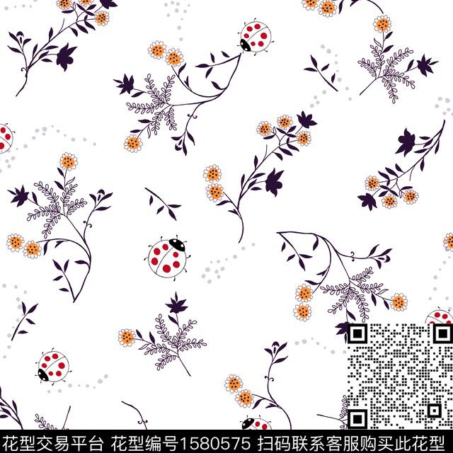 趣味花卉瓢虫传统印花花型下载（图片编号: 1580575） - 瓦栏（Walan）