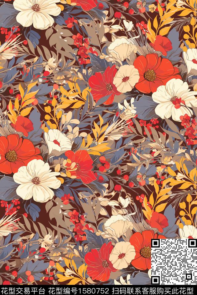 花卉女装满版散花数码印花花型下载（图片编号: 1580752） - 瓦栏（Walan）