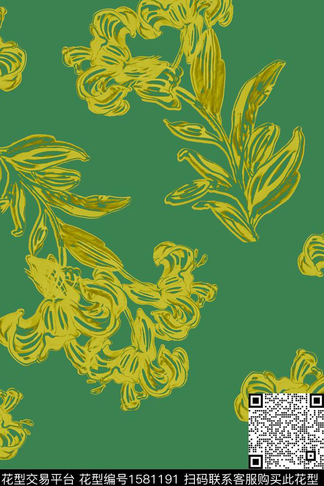 花卉抽象花卉数码印花花型下载（图片编号: 1581191） - 瓦栏（Walan）