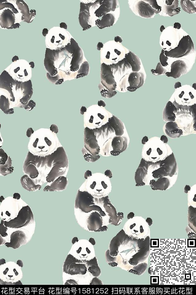 中国风水墨风熊猫数码印花花型下载（图片编号: 1581252） - 瓦栏（Walan）