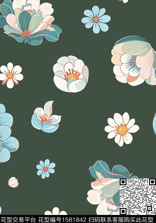 花卉平面花卉数码印花花型下载（图片编号: 1581842） - 瓦栏（Walan）
