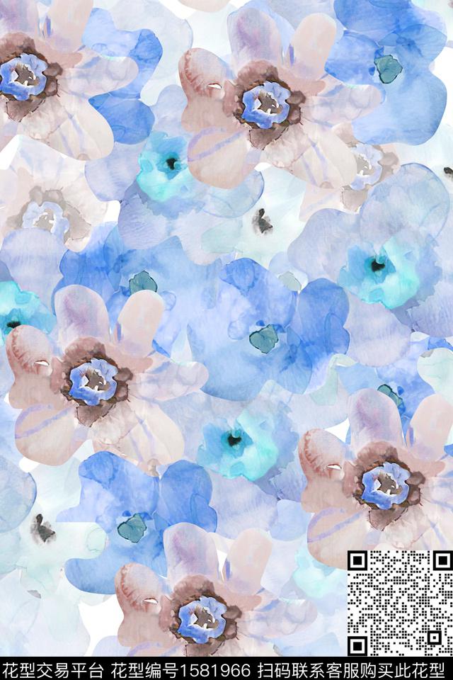 花卉水彩花卉满版散花数码印花花型下载（图片编号: 1581966） - 瓦栏（Walan）