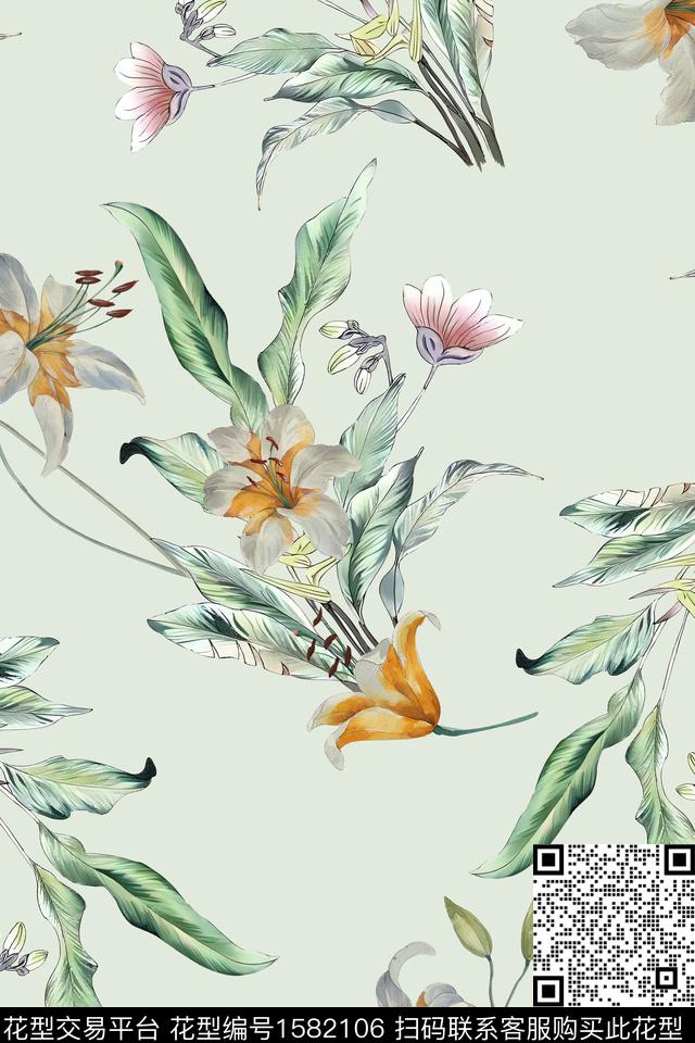 花卉清爽花卉跳接数码印花花型下载（图片编号: 1582106） - 瓦栏（Walan）