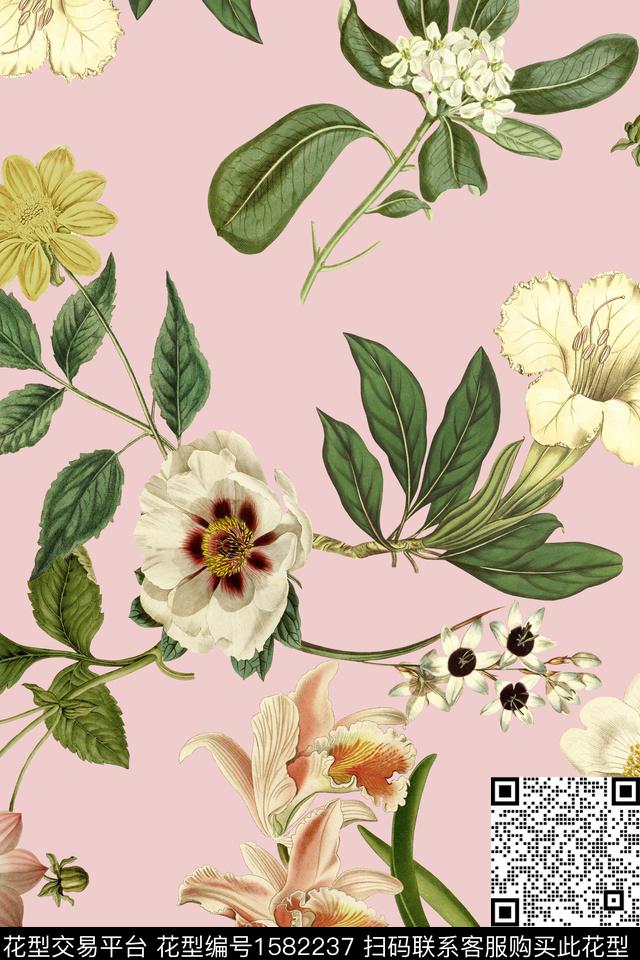 植物花卉清爽花卉数码印花花型下载（图片编号: 1582237） - 瓦栏（Walan）
