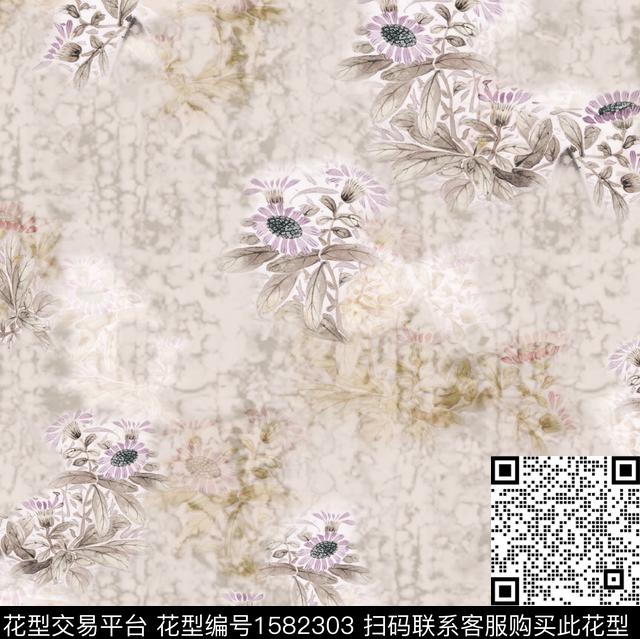 花卉抽象底纹数码印花花型下载（图片编号: 1582303） - 瓦栏（Walan）