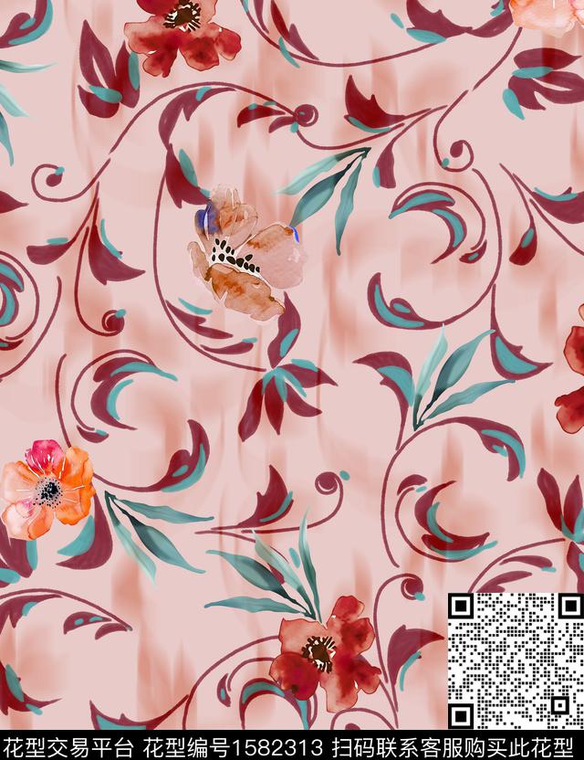 花卉女装渐变数码印花花型下载（图片编号: 1582313） - 瓦栏（Walan）