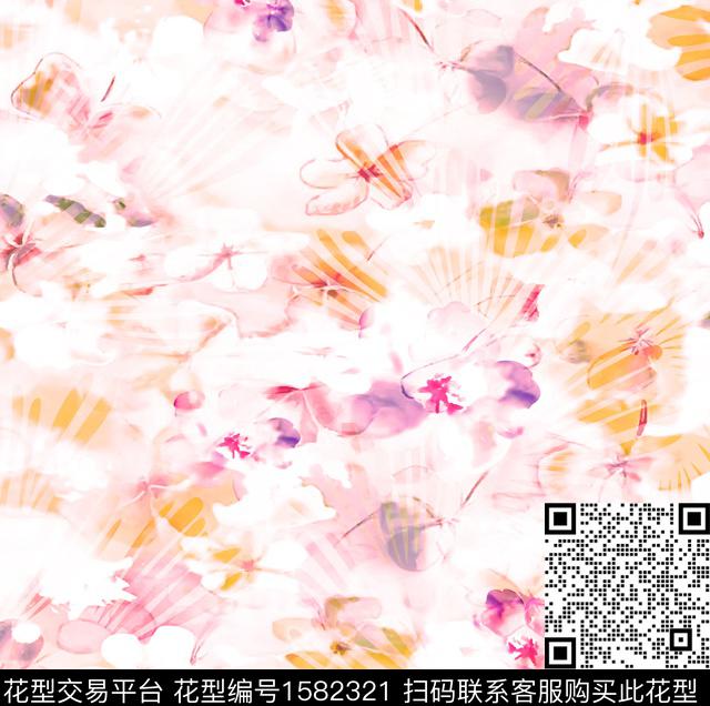 水彩抽象花卉数码印花花型下载（图片编号: 1582321） - 瓦栏（Walan）