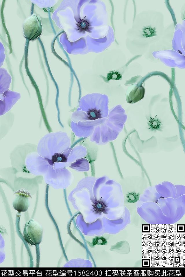 花卉水彩花卉简影数码印花花型下载（图片编号: 1582403） - 瓦栏（Walan）