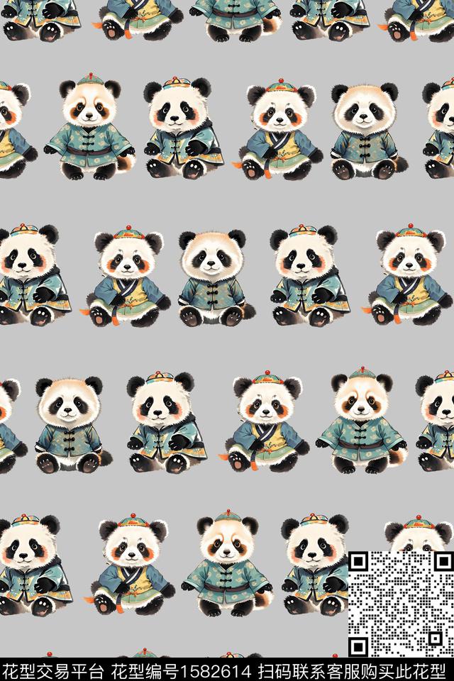 中国风熊猫水彩数码印花花型下载（图片编号: 1582614） - 瓦栏（Walan）