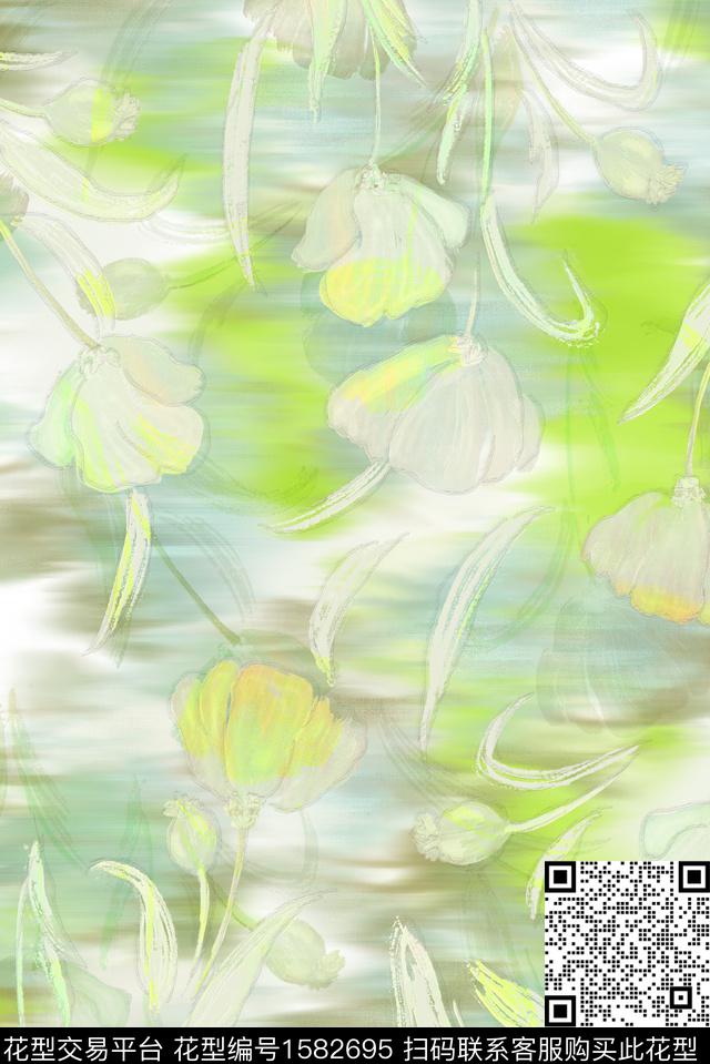 肌理手绘花卉渐变数码印花花型下载（图片编号: 1582695） - 瓦栏（Walan）