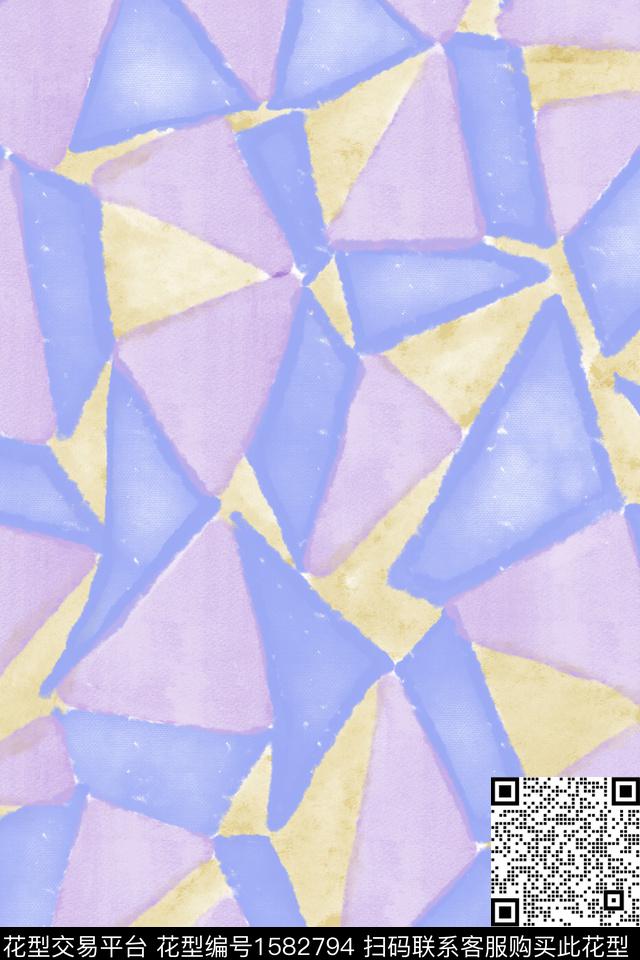 小清新水彩几何数码印花花型下载（图片编号: 1582794） - 瓦栏（Walan）