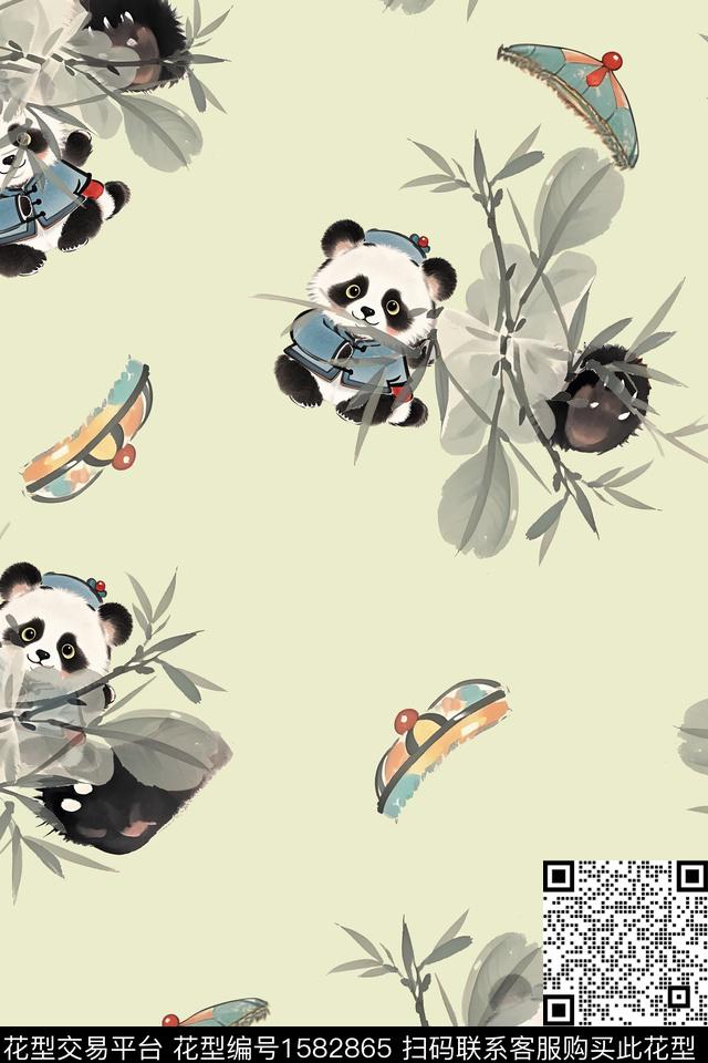 中国风卡通动物水墨风数码印花花型下载（图片编号: 1582865） - 瓦栏（Walan）