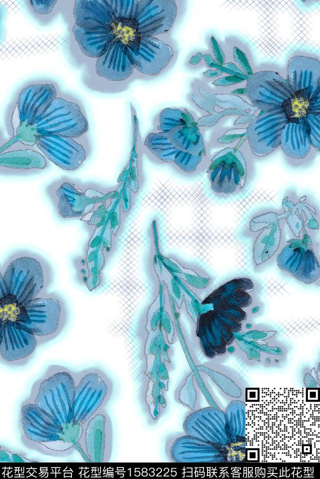 花卉水彩花卉描边数码印花花型下载（图片编号: 1583225） - 瓦栏（Walan）
