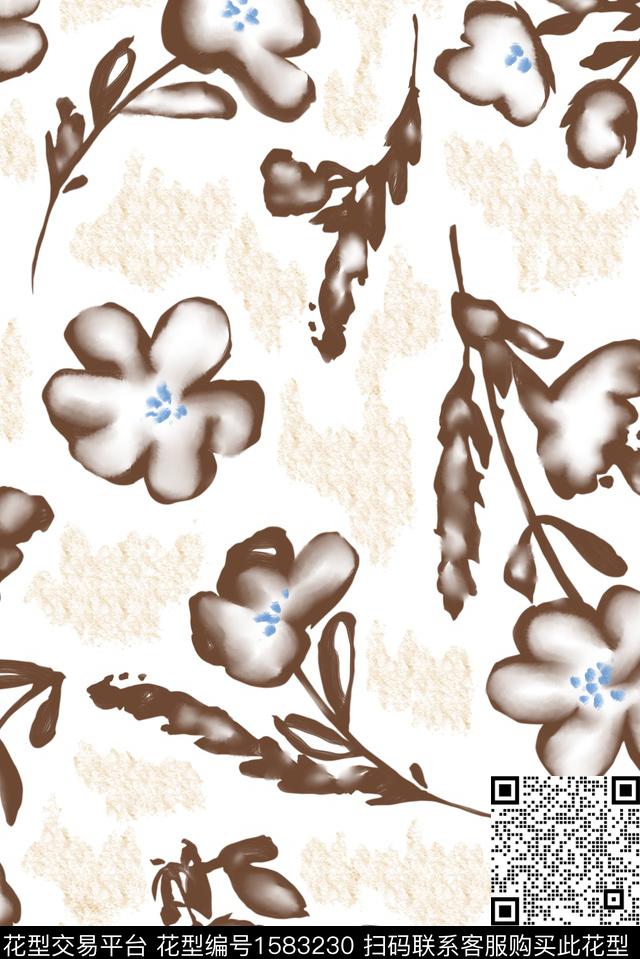 纹理笔触模糊花卉数码印花花型下载（图片编号: 1583230） - 瓦栏（Walan）
