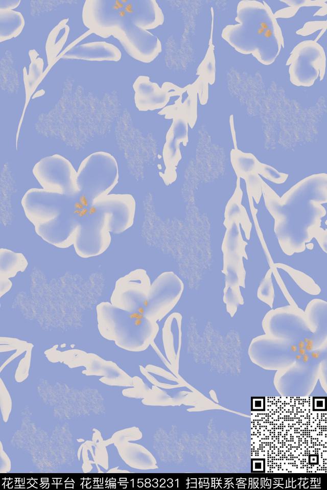 抽象花卉抽象抽象描边数码印花花型下载（图片编号: 1583231） - 瓦栏（Walan）