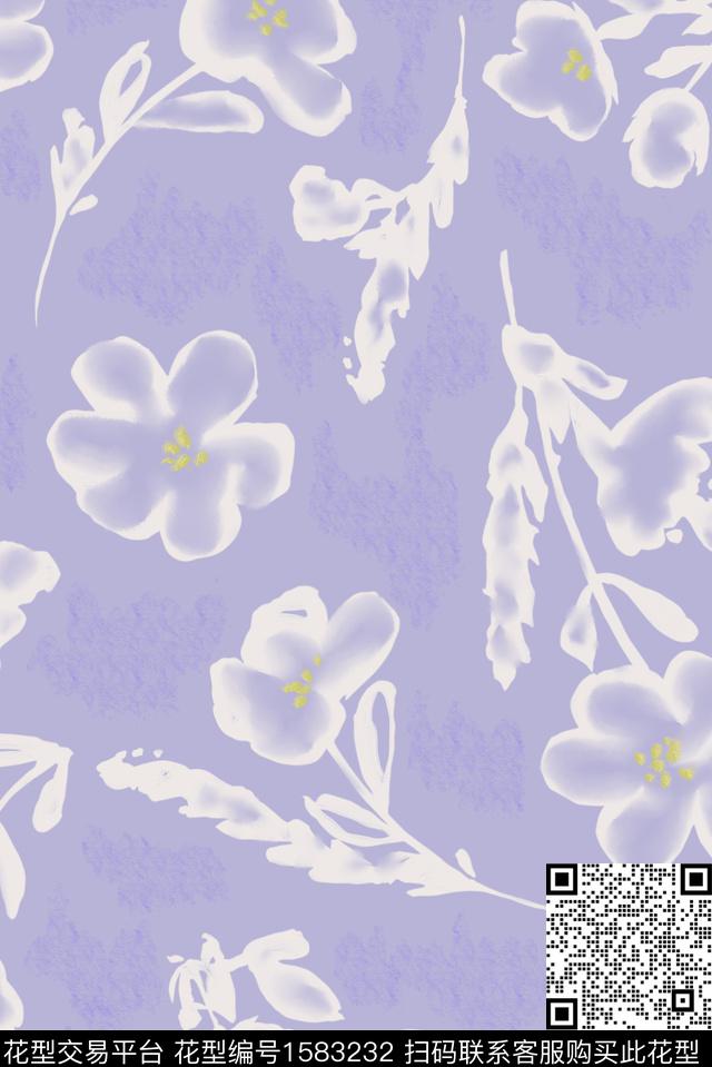 抽象花卉抽象抽象描边数码印花花型下载（图片编号: 1583232） - 瓦栏（Walan）