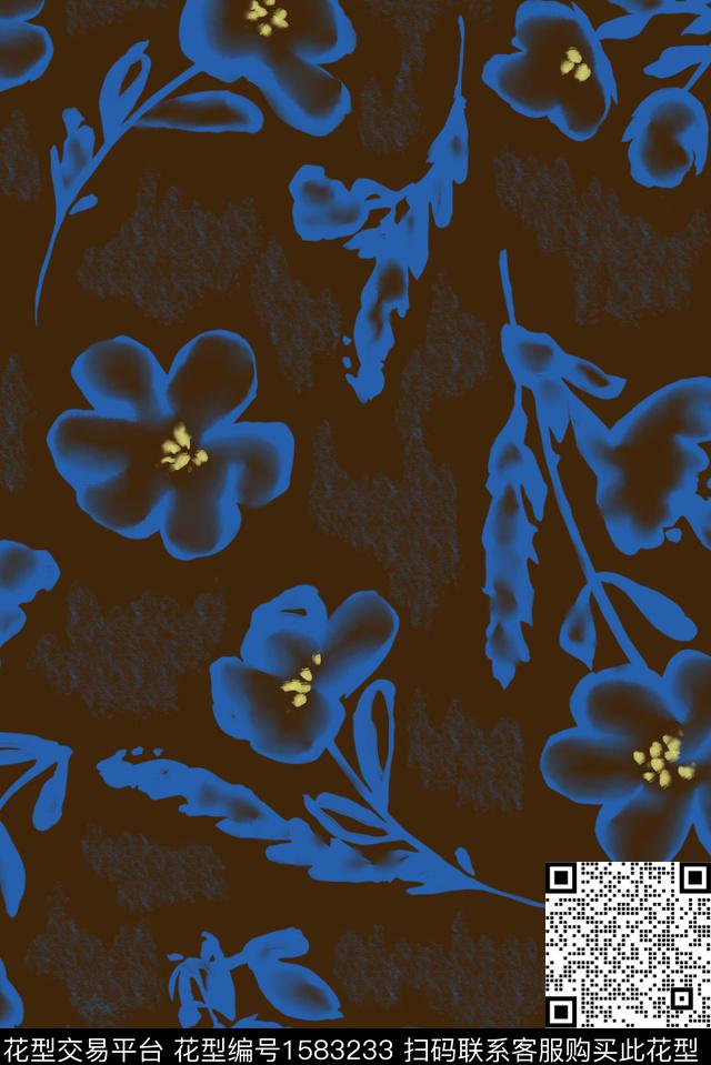 抽象花卉抽象抽象描边数码印花花型下载（图片编号: 1583233） - 瓦栏（Walan）