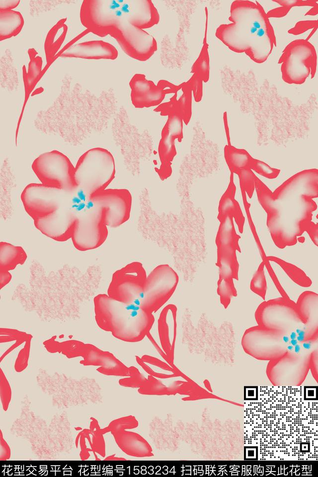 抽象花卉抽象抽象描边数码印花花型下载（图片编号: 1583234） - 瓦栏（Walan）