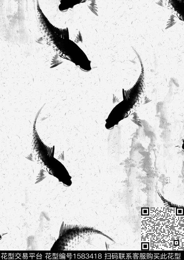 鱼中国风鲤鱼数码印花花型下载（图片编号: 1583418） - 瓦栏（Walan）
