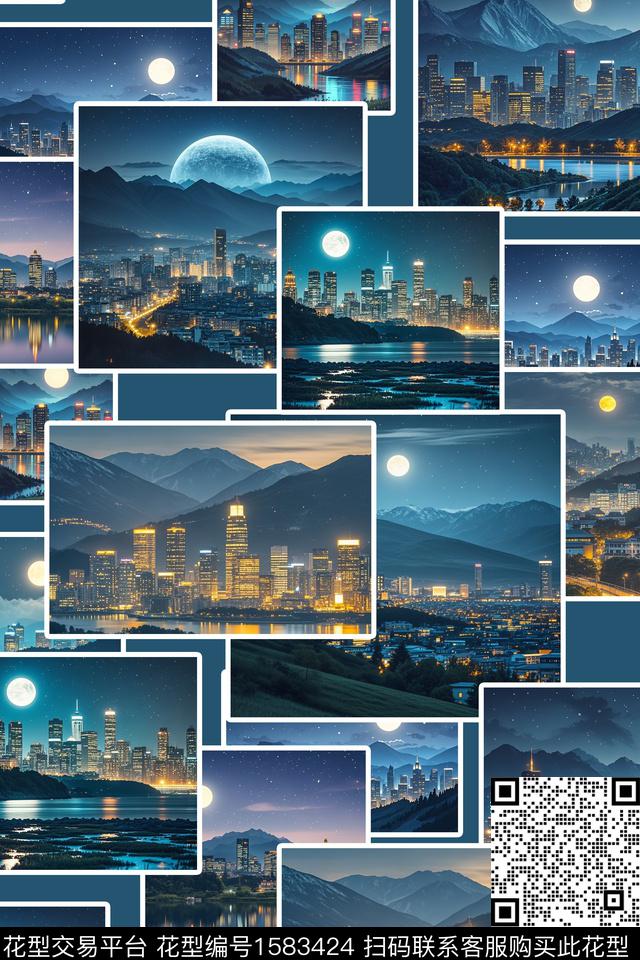 照片拼接建筑数码印花花型下载（图片编号: 1583424） - 瓦栏（Walan）