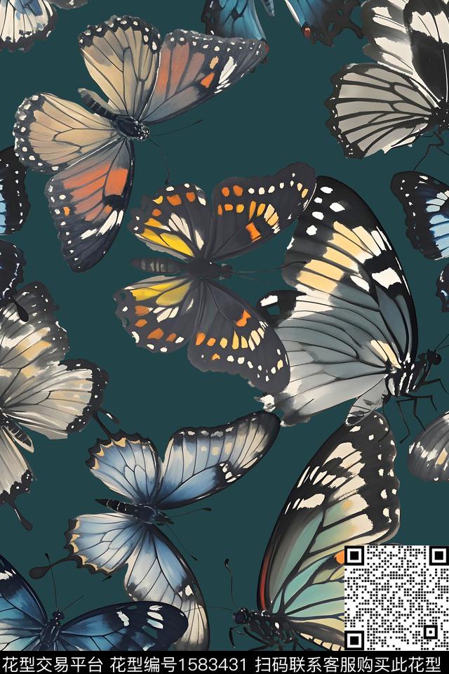 水彩蝴蝶昆虫数码印花花型下载（图片编号: 1583431） - 瓦栏（Walan）