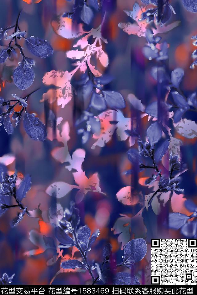 花卉模糊数码印花花型下载（图片编号: 1583469） - 瓦栏（Walan）