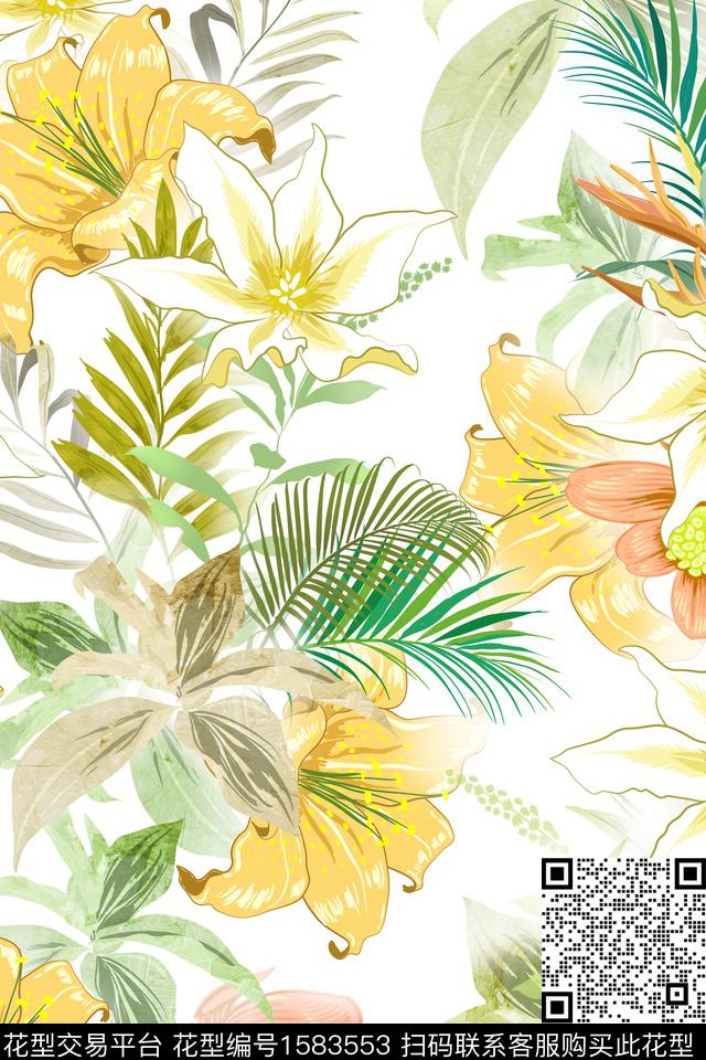 大花春夏花型花卉数码印花花型下载（图片编号: 1583553） - 瓦栏（Walan）