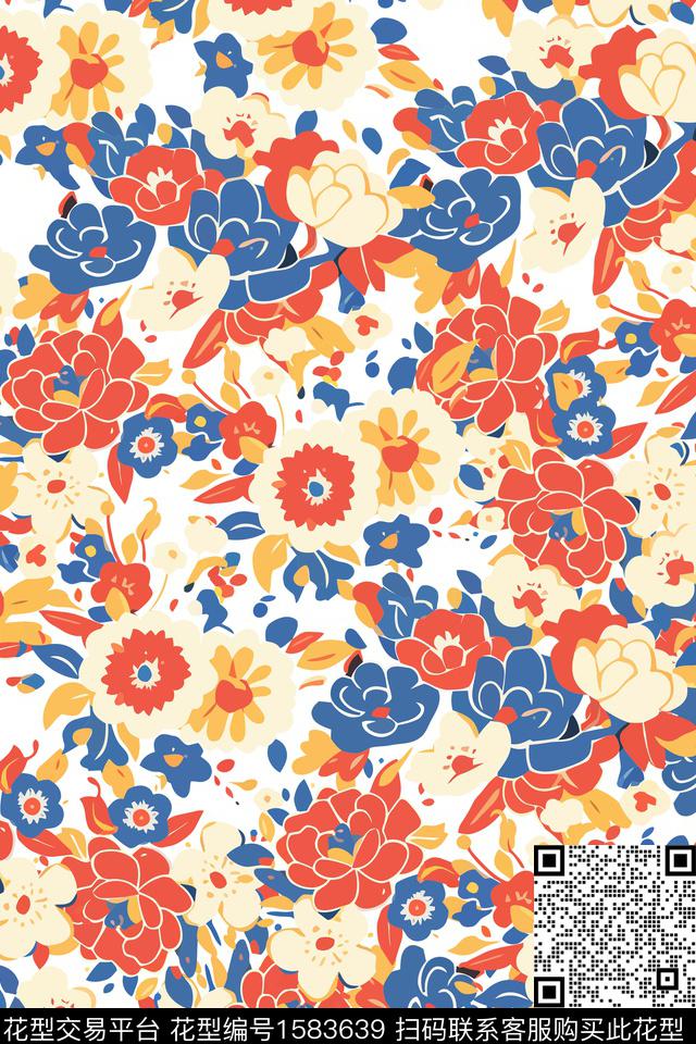 花卉女装满版散花数码印花花型下载（图片编号: 1583639） - 瓦栏（Walan）