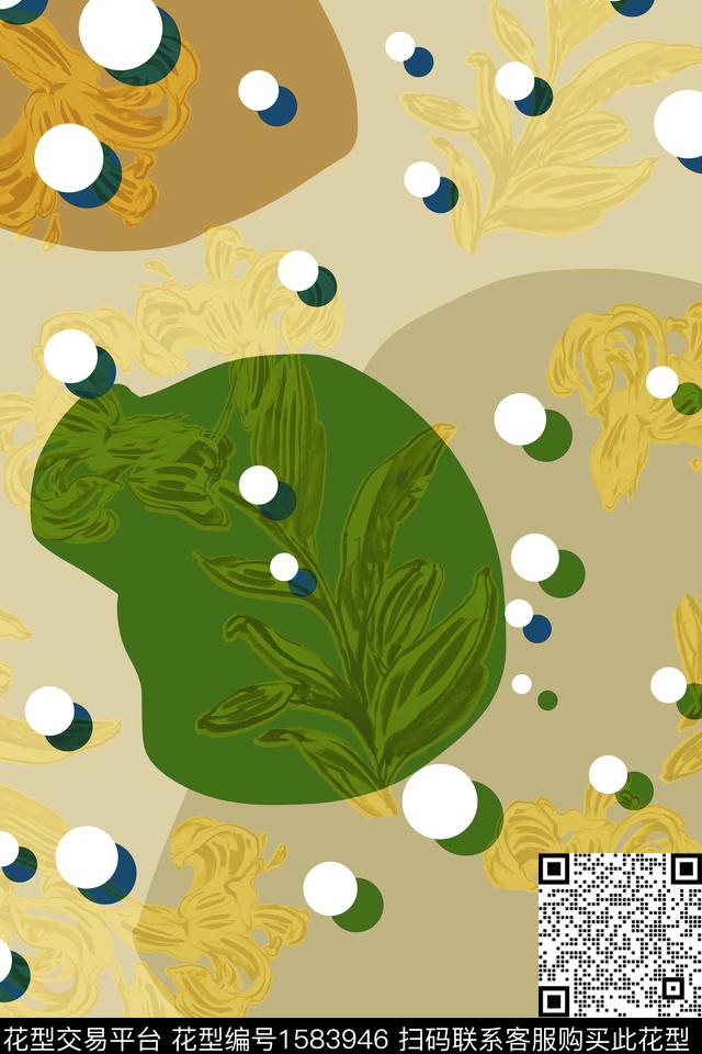 几何抽象花卉波点数码印花花型下载（图片编号: 1583946） - 瓦栏（Walan）