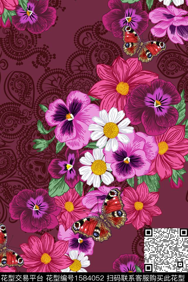 中老年花型民族底纹花卉数码印花花型下载（图片编号: 1584052） - 瓦栏（Walan）