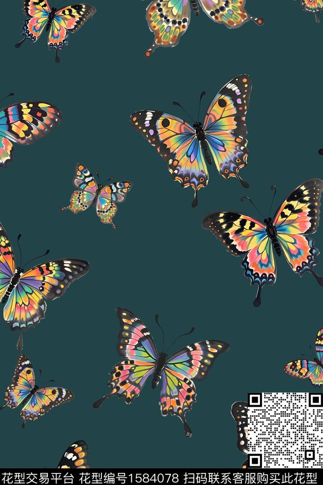 蝴蝶水彩数码印花花型下载（图片编号: 1584078） - 瓦栏（Walan）