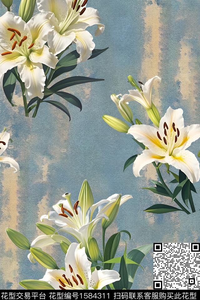 肌理底纹百合数码印花花型下载（图片编号: 1584311） - 瓦栏（Walan）