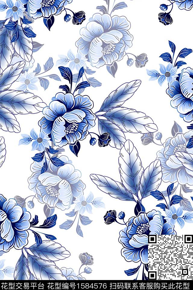 花卉满版散花数码花型数码印花花型下载（图片编号: 1584576） - 瓦栏（Walan）