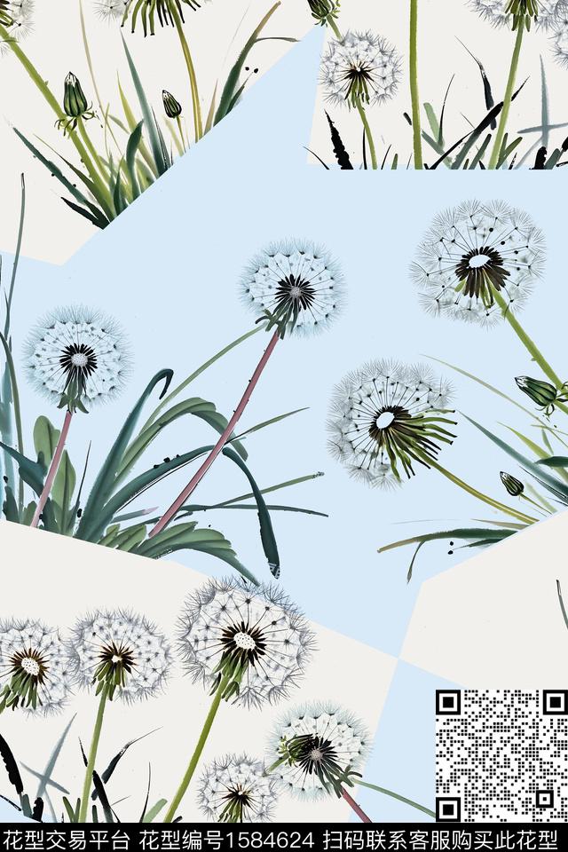 植物花卉几何数码印花花型下载（图片编号: 1584624） - 瓦栏（Walan）