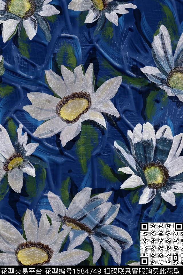 花卉油画花型笔触肌理数码印花花型下载（图片编号: 1584749） - 瓦栏（Walan）