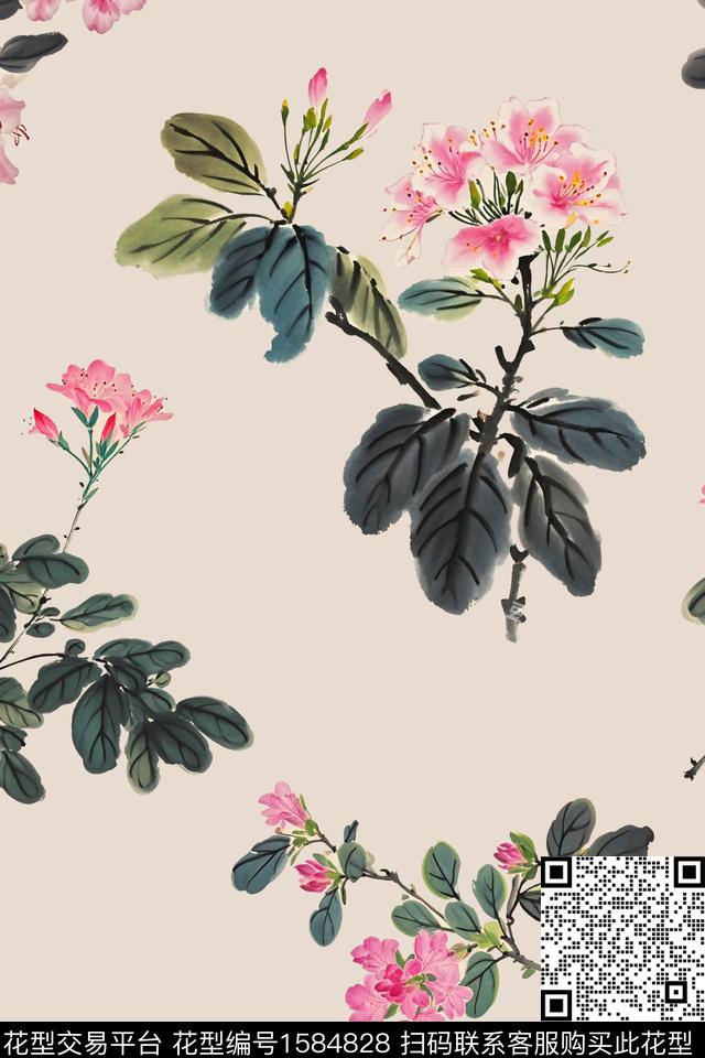 中国风水墨风花卉数码印花花型下载（图片编号: 1584828） - 瓦栏（Walan）