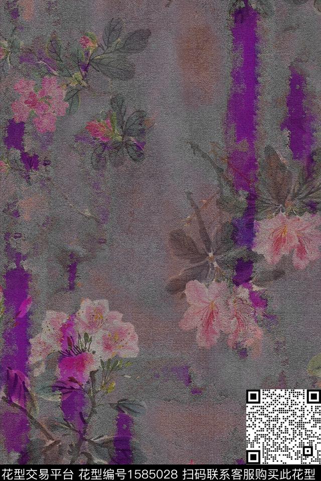 肌理花卉国画数码印花花型下载（图片编号: 1585028） - 瓦栏（Walan）